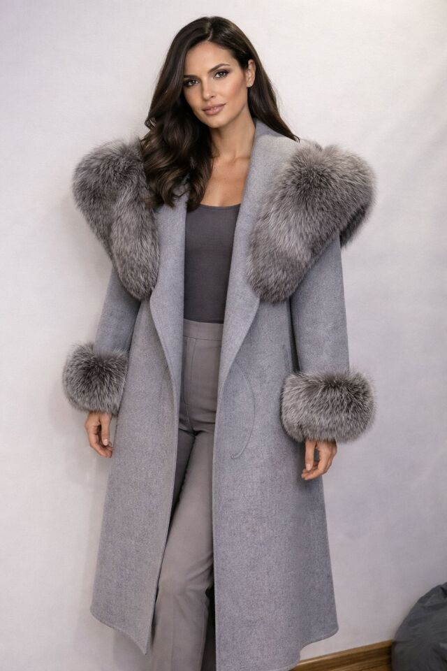Anka Grey Kürklü Kaşmir Kaban