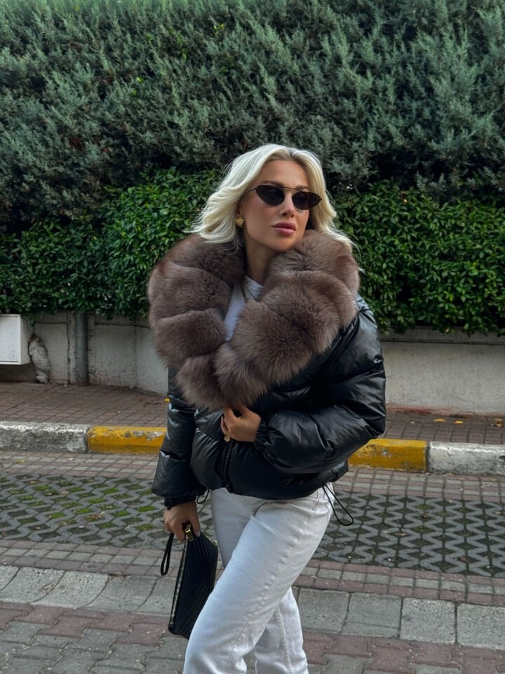 Paris Kahve Kürklü Puffer Mont