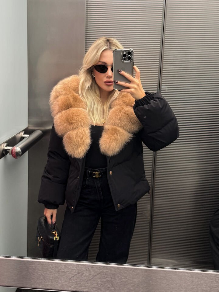 Paris Black Camel Kürklü Puffer Mont