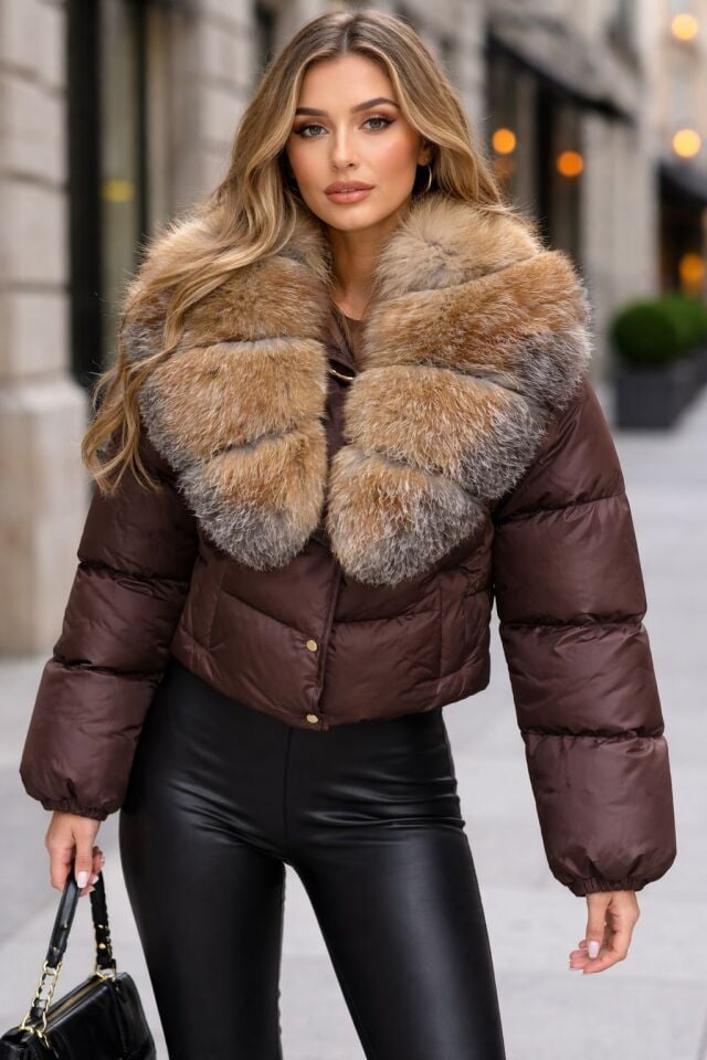 Paris Brown Kürklü Puffer Mont
