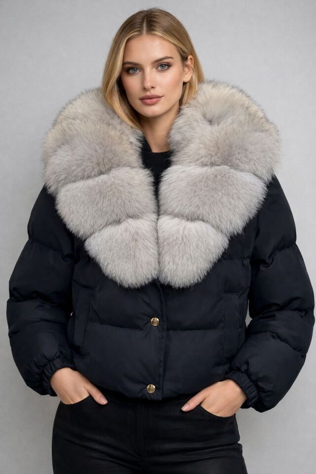 Paris Black Bej Kürklü Puffer Mont
