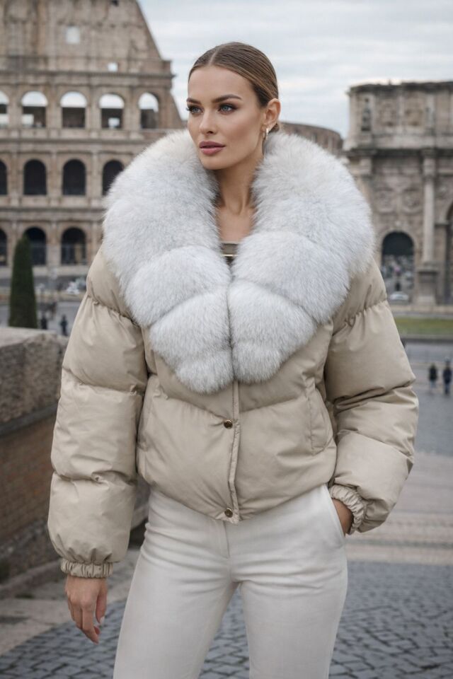 Paris Beige Kürklü Puffer Mont