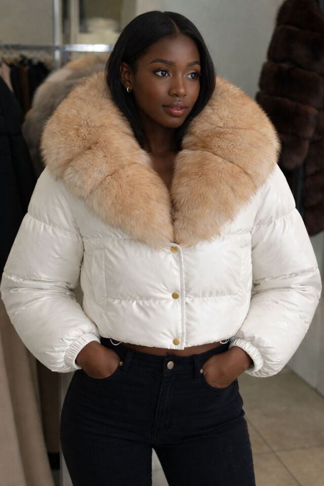 Paris White Amber Kürklü Puffer Mont