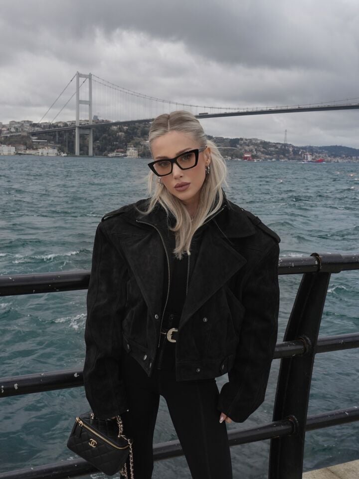 Carmina Siyah Süet Deri Ceket
